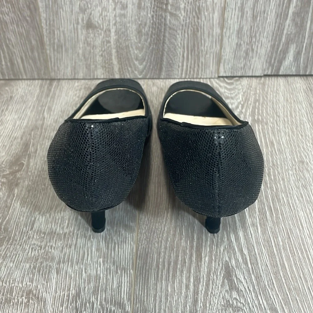 Caparros Black Sparkle Peep Toe Open Toe Pump Heels 8B